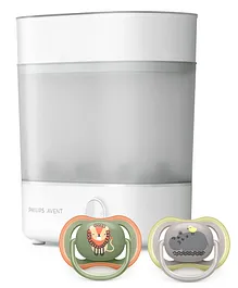 Avent Advanced Bottle Sterilizer & Ultra Air Free Flow Soother Decor Pack of 2 - Grey Green