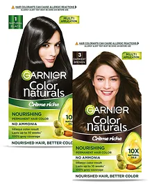 Garnier Hair Colour Kit Brown - 70 ml  60 gm AND Garnier Hair Colour Kit Natural Black - 70 ml  60 gm