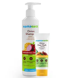 mamaearth Ubtan Natural Face Wash with Turmeric & Saffron - 100 ml AND mamaearth Onion Hair Fall Shampoo with Onion Oil & Plant Keratin - 250 ml