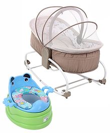 4 in 1 Potty Chair with Handle & Removable Bowl - Blue and Babyhug Opal 3 in 1 Cozy Rocker Sleeper With Mosquito Net- Beige(Without Toys)