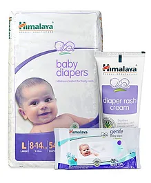 Himalaya Herbal Baby Diapers Large - 54 Pieces and Himalaya Herbal Diaper Rash Cream - 50 gm and 	Himalaya Herbal Gentle Baby Wipes 72 Pieces