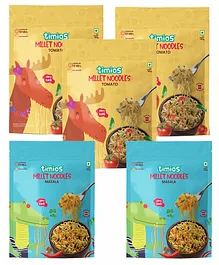 timios No Maida Millet Noodles Tomato Flavour - 190 gm (Pack of 2) & Millet Masala Flavour Instant Noodles - 190 gm (Pack of 3)
