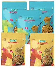timios No Maida Millet Noodles Tomato Flavour - 190 gm (Pack of 3) & Millet Masala Flavour Instant Noodles - 190 gm (Pack of 2)