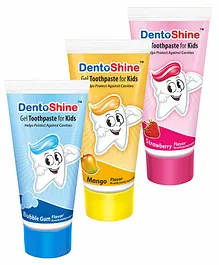 DentoShine Gel Toothpaste for Kids - Pack of 3 Flavors (Strawberry, Mango & Bubble Gum, 80 g each)