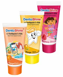 DentoShine Gel Toothpaste for Kids - Pack of 3 Flavors (Orange, Raspberry & Mango, 80 g each)