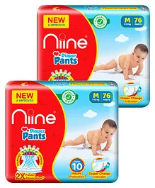 Niine Baby Diaper Pants Medium Size  for Overnight Protection with Rash Control - 76 Pants - (Pack of 2)