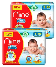 Niine Baby Diaper Pants Small Size  for Overnight Protection with Rash Control - 86 Pants - (Pack of 2)
