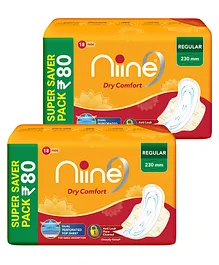 Niine Dry Comfort Regular Sanitary Napkins - 18 Pieces - (Pack of 2)