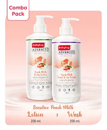 Babyhug Advanced Sensitive Peach Milk Combo of Baby Lotion - 200ml & Head-to-Toe Wash - 200ml