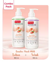 Babyhug Advanced Sensitive Peach Milk Combo of Baby Lotion - 400ml & Head-to-Toe Wash - 400ml