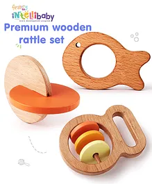 Intellibaby Wooden Grasping Rattle Spinning disc & Classic Ring