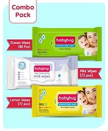 Babyhug Wipes Assorted Pack of 3 (Classic, Milk & Lemon)