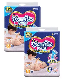 MamyPoko Pants Extra Absorb Pant Style Diaper  Small Size Pcs 52 (S52) - (Pack of 2)