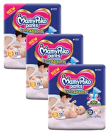 MamyPoko Extra Absorb Pant Style Diaper Small Size - 15 Pieces - (Pack of 3)
