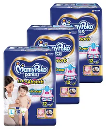 MamyPoko Extra Absorb Pant Style Diapers Large - 10 Pieces - (Pack of 3)