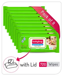Babyhug Premium Baby Wipes with Lid 80 Pieces - Pack of 9