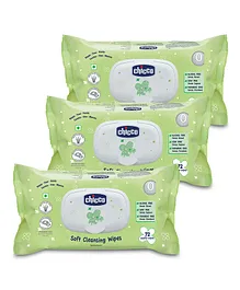Chicco Baby Moments Soft Cleansing Wipes With Flap Cover - 72 Wipes (Pack of 3)
