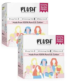 Plush Rash-Free Sanitary Pads - 8L & 6XL & 2 Free Panty Liners (Pack of 2)