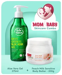 Mom and Baby Skincare Combo - Babyhug Advanced Sensitive Body Butter -200g and Bella Mama Multipurpose Aloe Vera Gel - 275ml