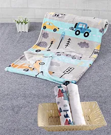 Babyhug Mink Blanket City Print and ZOE Muslin Wrapper pack of 2 Blue Super Saver Combo