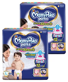 MamyPoko Extra Absorb Pants Style Diapers Large - 64 Pieces - (Pack of 2)