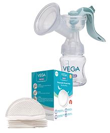 Vega Baby & Mom Natural Expression Advanced Manual Breast Pump & Ultra Thin Disposable Breast Pad - 48 Pieces