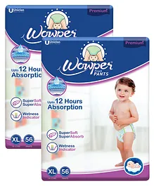 Wowper Baby Pant Style Diaper with 3D Diamond Cross Core Extra Large Size (XL)- 56 Pieces - (Pack of 2)