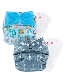Babyhug Reusable Flap Closure Cloth Diaper With Smart Dry Inserts - BlueBabyhug Free Size Reusable Cloth Diaper Anchor Print With 2 SmartDry Inserts - Blue