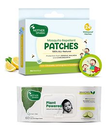 Mother Sparsh 100% All Natural Mosquito Repellant Patches for Babies - 24 Patches & Mother Sparsh Baby Plant Powered Natural Baby Wipes With Cucumber Extract - 60 Pieces