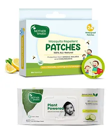Mother Sparsh 100% All Natural Mosquito Repellant Patches for Babies - 24 Patches & Mother Sparsh Baby Plant Powered Natural Baby Wipes With Cucumber Extract - 60 Pieces