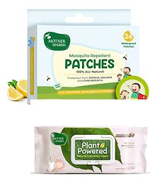 Mother Sparsh 100% All Natural Mosquito Repellant Patches for Babies - 24 Patches & Mother Sparsh Baby Plant Powered Natural Baby Wipes With Grapefruit Extract - 60 Pieces