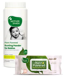 Mother Sparsh Plant Powered Dusting Powder For Babies -  200 g & Mother Sparsh Baby Plant Powered Natural Baby Wipes With Grapefruit Extract - 60 Pieces