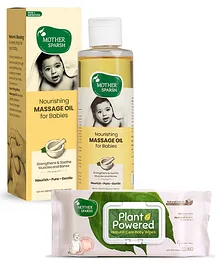 Mother Sparsh Baby Nourishing Baby Massage Oil - 200 ml & Mother Sparsh Baby Plant Powered Natural Baby Wipes With Grapefruit Extract - 60 Pieces