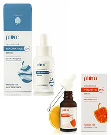 Plum 15% Vitamin C Face Serum with Mandarin - 30 ml & 10% Niacinamide Face Serum with Rice Water - 30 ml