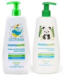 Mamaearth Moisturising Daily Lotion & Deeply Nourishing Body Wash For Babies - 400 ml each