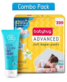 Babyhug Advanced Pant Style Diaper New Born Size 34 Pieces and Bella Mama Been A Long Day Foot Cream 50g