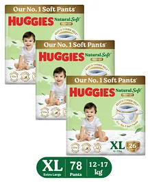 Huggies Natural Soft Premium Baby Diaper Pants, Extra Large Size  Pack of 26 - (Pack of 3)