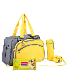 Babyhug Premium Baby Wipes - 80 Pieces AND My Milestones Diaper Bag Duo Detach - Yellow