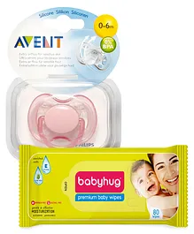 Babyhug Premium Baby Wipes - 80 Pieces AND Avent - Free Flow Soothers