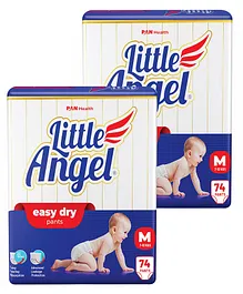 Little Angel Easy Dry Pull-up Diaper Pants Medium  (M) - 74 Pieces - (Pack of 2)