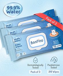 Bonfino 99.9% Water Baby Wipes Pack of 3 - 72 Pieces Each