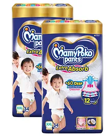 MamyPoko Extra Absorb Pants Style Diapers XXL (Extra Extra Large) 34 Pieces - (Pack of 2)