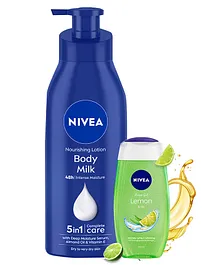 Nivea 5 in 1 Complete Care Nourishing Lotion Body Milk for Dry to Very Dry Skin - 400 ml & Lemon & Oil Body Wash Shower Gel - 250 ml