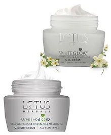 Lotus Herbal WhiteGlow Skin Whitening & Brightening Gel Cream SPF-25 PA+++ - 60 g & WhiteGlow Skin Whitening & Brightening Nourishing Night Cream - 40 g