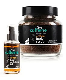 mCaffeine Exfoliating Coffee Body Scrub - 100 gm & Naked & Raw Coffee Body Polishing Oil - 100 ml