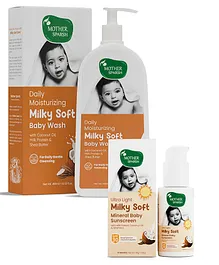 Mother Sparsh Ultra Light Milky Mineral Baby Sunscreen- with UVA & UVB rays protection 50g And Daily Moisturizing Milky Soft Baby Wash - 400 ml