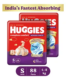 Huggies Complete Comfort Wonder Pants, India's Fastest Absorbing Diaper , Small-44 Pieces (Pack of 2)