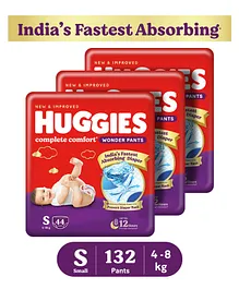 Huggies Complete Comfort Wonder Pants, India's Fastest Absorbing Diaper , Small-44 Pieces (Pack of 3)