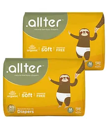 Allter Organic Bamboo Feet Print Taped Diapers For Medium Size - 28 Pieces(Pack of 2)