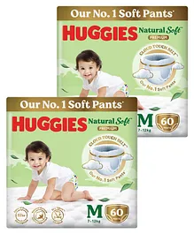 Huggies Natural Soft Premium Baby Diaper Pants, Medium Size (7-12 Kgs) 60 Pieces (Pack of 2)